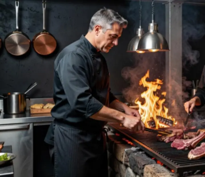 Leadership chefs working together at the woodfired grill