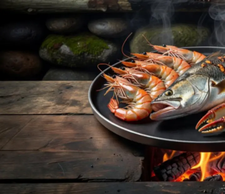 Woodfired seafood platter with prawns, barramundi and Moreton Bay bugs